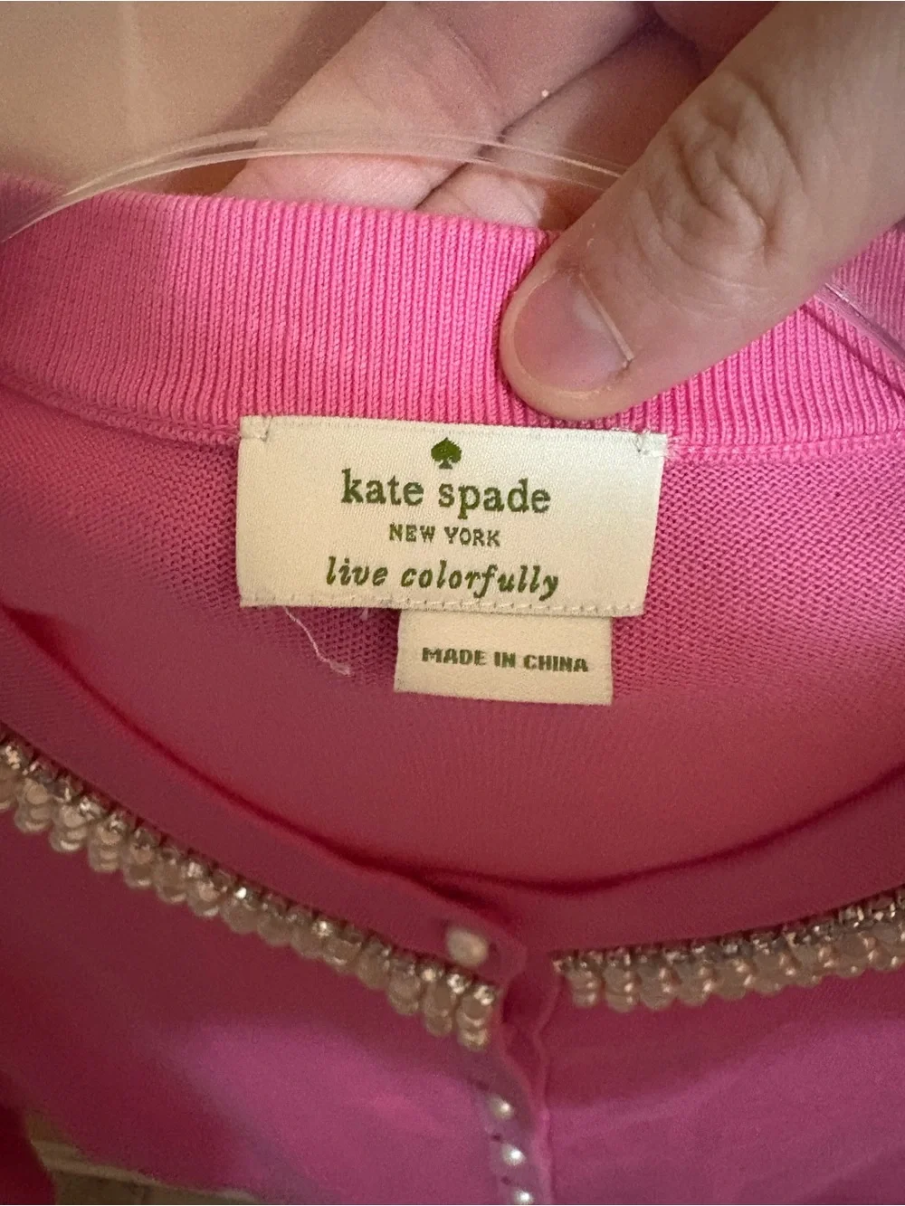 Kate Spade Tula Pearl & Rhinestone Cardigan in Pink